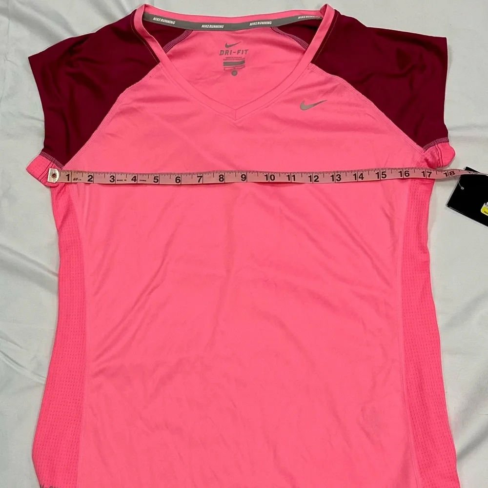 Nike Dri Running Fit V Neck Cap Sleeves | Side Mesh | Pink Burgundy Size M NWT